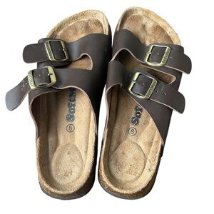 SoftMoc Brown Double Buckle Slide Sandals Size 8